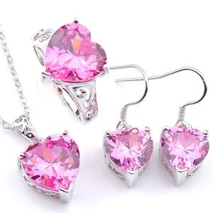 Wedding Jewelry Sets Luckyshine Mix 3Pcs/Lot Valentines Day Gift Heart Necklace Earrings Ring Set Cubic Zirconia Gems 925 Women Fashio Dh3Hh