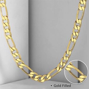 Pure Golds Chain Necklace Jewelry Plated 24k Gold 10mm Heavry Figaro Halsband för män 22inch203Z