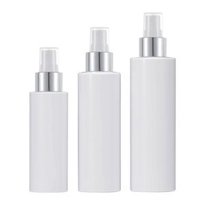 Bomba de plástico vazio garrafa branca 100ml 150ml 200ml ombro plano pet névoa spray recipiente cosméticos embalagens portáteis garrafas recarregáveis