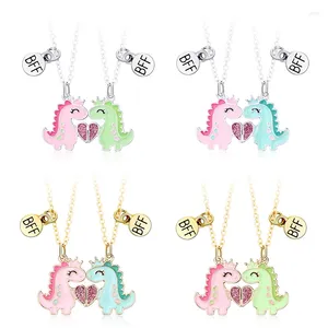 Pendant Necklaces 2Pcs/Set Cartoon Crown Heart Dinosaur Friends Necklace Chain BFF Friendship Jewelry Gifts For Kids