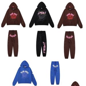 Erkek Hoodies Sweatshirts Erkek Grafik SP5der Örümcek Kapüşonlu Sweatshirt Tasarımcı Tasarımlar Plover Mavi Siyah Pamuk Nakış H DHS12