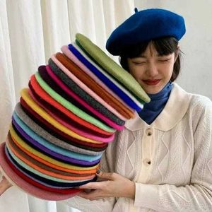 21-Farben-Baskenmütze für Damen und Mädchen, französische Künstlerin, warme Wolle, Wintermütze, Retro, schlicht, solide, elegante Damen 230920