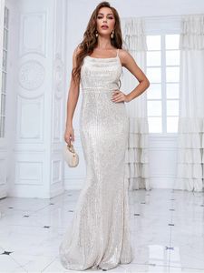 Party Dresses Lucyinlove Elegant Sexig Backless Formal Evening 2023 Women Sliver Sequins Mermaid Prom Luxury Wedding Clows