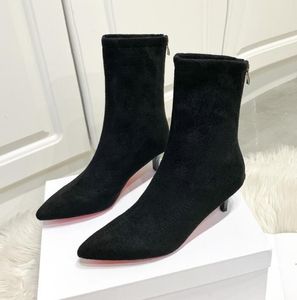 Meias de tecido elástico botas femininas sapatos pretos elegantes dedo do pé apontado botas de tornozelo elásticas de tricô para mulher 35-40