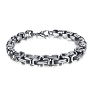 Pulseira de corrente quadrada bizantina prateada, pulseira de aço inoxidável, joias para homens, presentes legais, 8mm, 8,66 polegadas, n1460