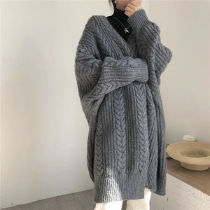 女性のセーター分厚い長いカーディガンケーブルニット女性のためのオープンセーター秋の冬の衣装231204