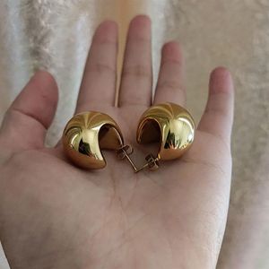 Толстые массивные золотые серьги-кольца в форме полумесяца для женщин из нержавеющей стали, шикарные винтажные пустые легкие серьги 2202183388