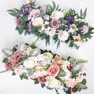 装飾的な花の花輪人工結婚式の花の列ローズウォールアレンジメント偽の花アーチバックドロップハンギングガーランド窓231205