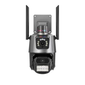 Telecamera IP 4K WiFi esterno PTZ Doppia lente CCTV Doppio schermo Monitoraggio automatico Video sorveglianza di sicurezza impermeabile Telecamera IP con allarme luce della polizia