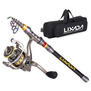 Fishing Accessories Lixada Carbon Fiber Telescopic Rod and Spinning Reel Combo Full Kit Tackle Bag Gear Set 231204