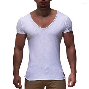 Ternos masculinos a2786 chegada decote em v profundo manga curta t camisa masculina fino ajuste camiseta fina topo casual verão tshirt camisas hombre