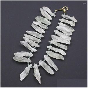 Pendant Necklaces Pendant Necklaces Guaiguai Jewelry Natural Rutilated Quartz Green Prasiolite Double Terminated Point Real Stone Neck Dhm1U