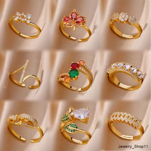 Neuer minimalistischer 18k Gold Mehrfarbiger Zirkon Offener Fingerring Damen Herren Glänzender Cz Blatt Knuckle Ring Schmuck als Geschenk