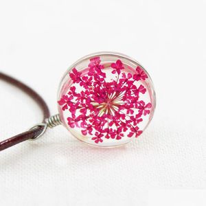 Collane con ciondolo Girocolli per donna Collana in pelle con sfera di cristallo Collana con fiori secchi Consegna a goccia Pendenti con gioielli Dhjso