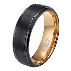 Somen Ring Men 8mm Black Tungsten Carbide Ring Brited Gold Gold Only Fintage Band Band Rings Anillos Hombre Y11282435