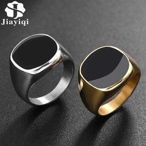 Band Rings Jiayiqi Men's Ring Punk Rock Smooth 316L Stainless Steel Signet Ring For Men Hip Hop Party Jewelry Wholesale Male Wedding Anel 231219