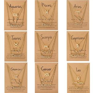 Pendanthalsband 3st Set Cardboard Star Zodiac Sign 12 Constellation Charm Gold Color Halsband Aries Cancer Leo Scorpio Jewelryp318b