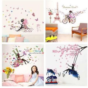 Butterfly Flower Fairy Wall Stickers for Kids Rooms Bedroom Decor Diy Cartoon Wall Decals Mural Art PVC Posters Children's Gi247C