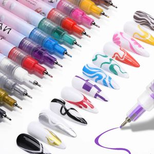 Nagellack vattentät nagelkonst graffiti penna för 3D nagel DIY färgglad nagellack målning foder penna manikyrverktyg målarpennor markör pennor 231204