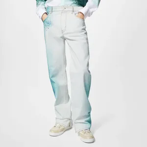 Shibori impresso denim calças regulares primavera outono jeans para roupas de marca masculina moda masculina calças jeans de alta qualidade elástica calças jeans 8590