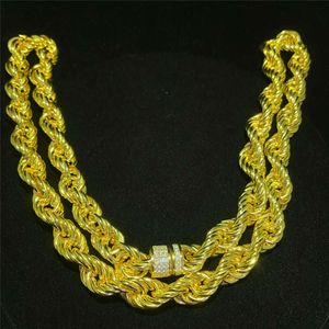 Fina smycken Hip Hop Gold Rope Chain Moissanite Cuban Links 9mm Iced Out Round Diamond Lock Rope Chain Silver Cuban Necklace