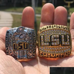 Klaster pierścieni 2PCS 2003 2007 LSU Tigers National Championship Ring Zestaw Pustenir Fan Men Prezent Whatle 225H Drop Reliody Biżuteria Rin Dhus3