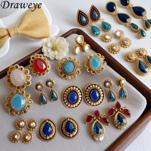 Charm Draweye Flowers Pearls Earrings for Women Korean Fashion Vintage Water Drop Jewelry Party Luxury Elegant Pendientes Mujer 231205