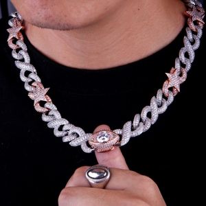 Wedding Jewelry Sets Two Tone 15mm Bling 5A CZ Cuban Link Chain Star Eye Pendant Choker Necklaces Iced Out Hip Hop Big Chunky Women Men 231205