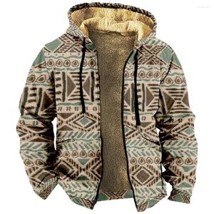 Hoodies masculinos tribais retro elementos gráficos jaqueta geometria casual feriado diário velo inverno roupas vestuário zíper cor1