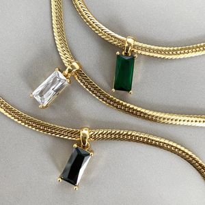 Pendant Necklaces Vinagte Squares Crystal Pendant Necklace for Women CZ Gold Color Stainless Steel Choker Snake Chain on Neck Jewelry 231204