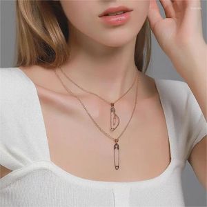 Pendant Necklaces Cute Double Layer Pin Necklace For Women Girls Trendy Paper Clip Chain Choker Couple Jewelry Accessories Girlfriends Gift