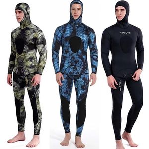 m Camouflage Wetsuit Long Sleeve Fission Hooded 2 Pieces Of Neoprene Submersible For Men Keep Warm Waterproof Diving Suit 2203161789