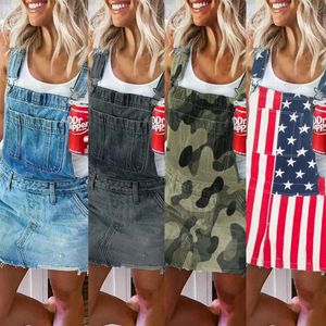 Two Piece Dress Causal Women Denim Skirts Overalls Solid Slim Fit Tank Shorts Pockets Straight Female Clothing 231205