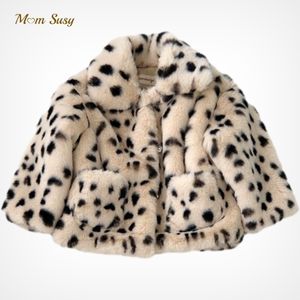 Kurtki Susy Fashion Baby Girl Boy Winter Jacket Lopard Faux Fur Gruste niemowlęcie cienkie ubranie na ciepło 1 8Y 231204