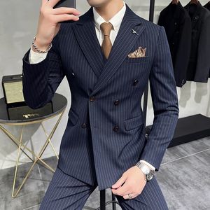 Men's Suits Blazers BlazerVestPants Groom Wedding Male Suit Luxury Brand Fashion Striped Men's Casual Business Office Double Breasted Suit 231205