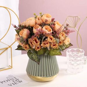 Decorative Flowers 30cm Pink Silk Peony Artificial Flower Bouquet Home Decoration 3 Big Head 6 Small Bud Fake For Wedding Decorations Plants