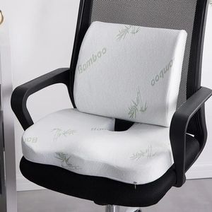 Kudde/dekorativ kuddkudde Slow Rebound midjestöd för hemmakontorets hälsovårdsstol Pad Bambu Fiber Memory Foam Seat Cushion Back 231204