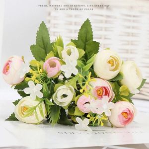 Decorative Flowers 1 Bouquet 10 Heads Artificial Peony Tea Rose Camellia Silk Fake Flower Flores For DIY Home Garden Wedding Decoration UBT