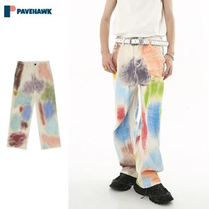 Męskie dżinsy szerokie nogi worka Japońska retro patchwork Graffiti Denim Spodnie Kobieta Y2K Streetwear Unisex Prane proste spodnie 231204