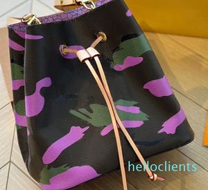 Moda camuflagem balde bolsa bolsa feminina cordão sacos de ombro grande capacidade crossbody tote bolsa ouro ferragem interior