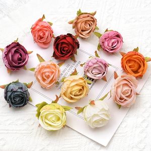 Dekorative Blumenkränze, 50 Stück/4 cm, weiße Rosenknospen, künstliche Seidenblumenköpfe, Hochzeitsdekoration, DIY-Kranz, Scrapbooking, Basteln, Kunstblumen, 231205