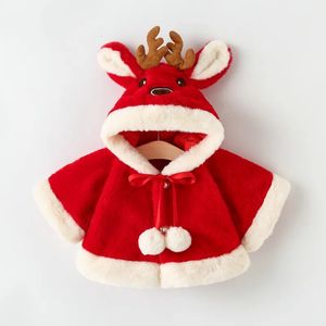 Giubbotti 4 colori Simpatico alce di Natale Peluche Giacca per bambini Autunno Inverno Caldo con cappuccio Cappotto per bambine Cappotto da principessa Mantello per bambina 0-24 mesi 231205