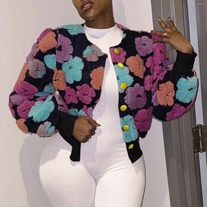 Women's Jackets Womens Crop Jacket Fall Winter Flower Fuzzy Button Down Puff Long Sleeve Short Wool Blend Coat