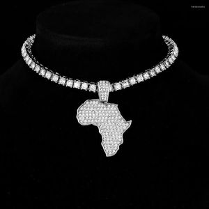 Anhänger Halsketten Iced Out Afrika Karte Halskette Kette Bling Strass Für Männer Colar Masculino284S