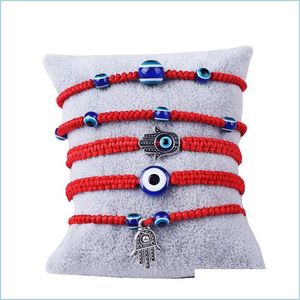 Charm armband handvävd armband lycklig kabh röd sträng tråd hamsa armband blå turkiska onda ögon charm smycken fatima vänskap dho7x