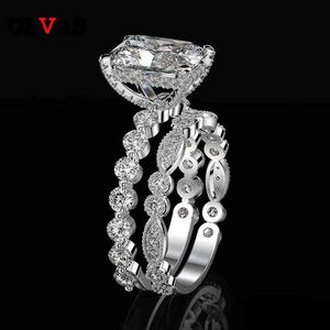 Oevas 100% 925 prata esterlina anéis de casamento conjunto para mulheres sparking criado moissanite pedra preciosa diamantes noivado jóias finas240e