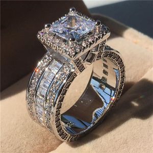Vintage Court Ring 925 Sterling Silver Princess Cut 5a CZ Stone Engagement Wedding Band Rings for Women Jewelry Gift190r