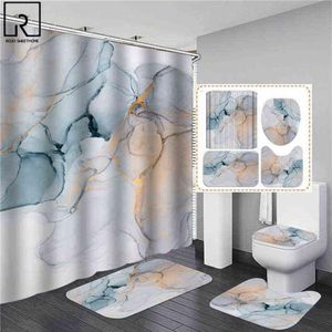 Beautiful Modern Shower Curtains 3D Bathroom Curtain Set Anti-slip Bath Mat Soft Carpet Water Absorption Rugs Home Decoration AA22277I