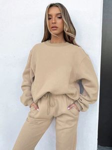 Womens Two Piece Pants 2 Outfits Sets Sweatsuits Tracksuit Oversized Hoodie Sweatshirt Matching Sweatpants Lounge Set 231204