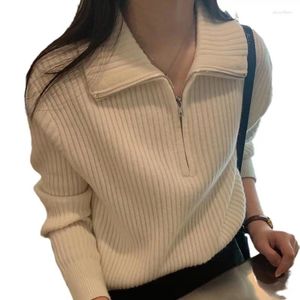 Женские свитера, вязаный свитер на молнии, женский СВОБОДНЫЙ однотонный теплый модный топ с длинными рукавами 2023, оверсайз